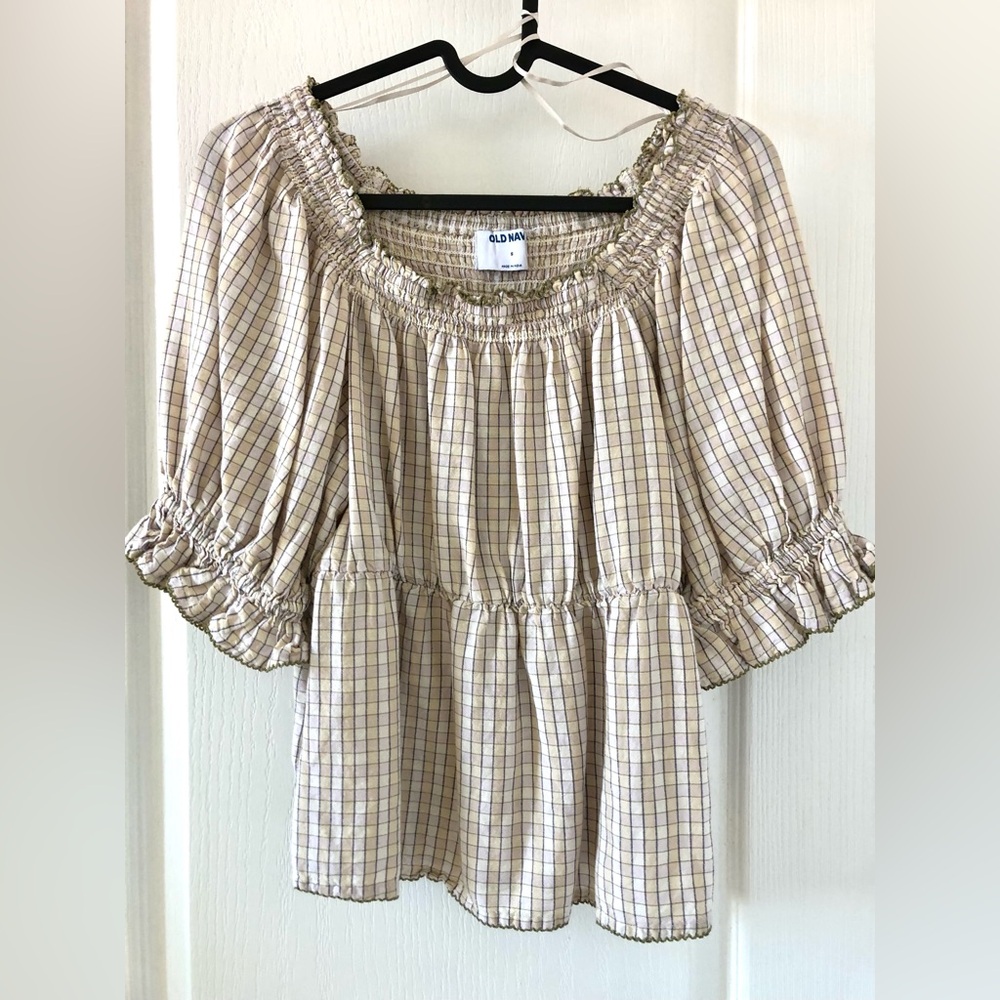 Old Navy Cream Checkered Women's Blouse